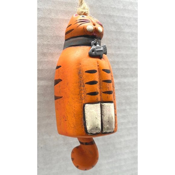 Cat Christmas Tree Ornament Orange Tabby Fish Collar Folk Art Cat Lover Gift - Picture 4 of 8